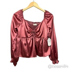 Altar'd State Satin Blouse in Deep Red